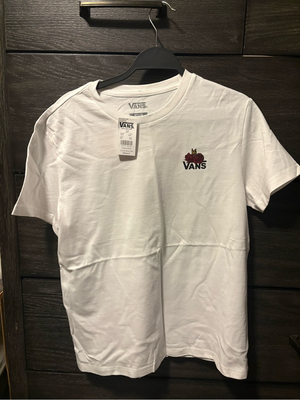 Vans White Short-Sleeve Tee with Red Rose Logo